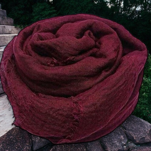 Fringe Edge Wine Color Infinity Scarf - Picture 14 of 16